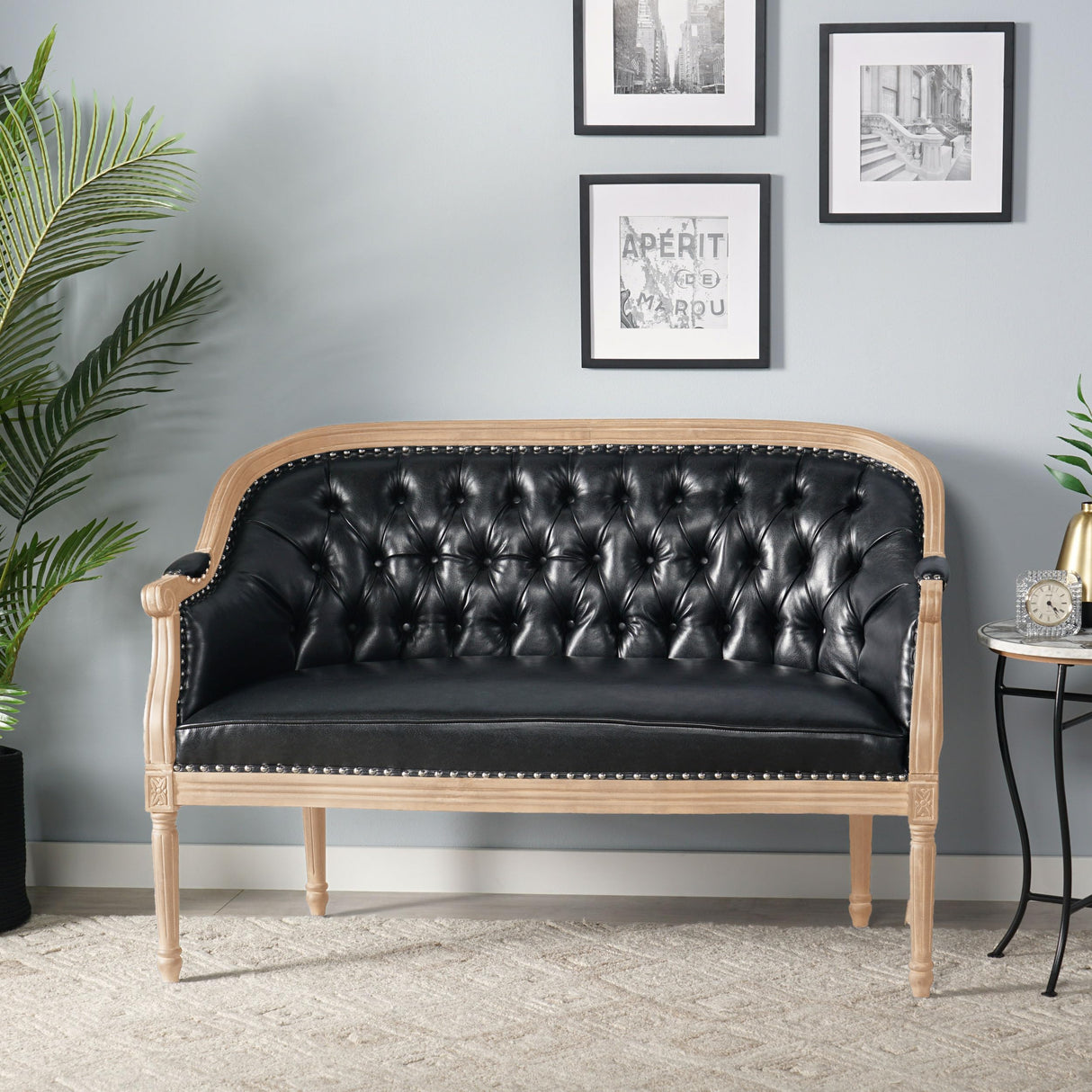 Christopher Knight Home Faye Tufted Upholstered Loveseat - Midnight Black/Gray Christopher Knight Home