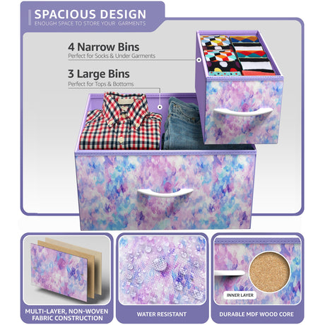 Sorbus Kids Dresser with 7 Drawers - Storage Chest Organizer Unit with Steel Frame, Wood Top & Handles, Tie-dye Fabric Bins for Clothes - Wide Furniture for Bedroom Hallway Kids Room Nursery & Closet Sorbus