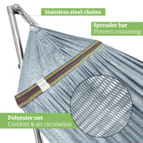 Tranquillo Double Hammock with Stand 650lb Capacity Double Hammock with Spreader Bar, Solid Grade 201 Stainless Steel 30s Set Up, Sturdy Flexible Hammock Stand Portable, Outdoor Indoor, Grey Tranquillo
