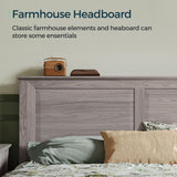 LINSY Farmhouse Bed Frame, Full Bedframe with Headboard and Footboard, Wooden Bed Frame with Solid Wood Slats, Rustic Grey Platform Bed Frames Full Size, No Box Spring Needed LINSY