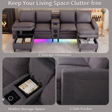 HYZQ Sectional Couches for Living Room, 4 Seat Sectional Sofa with Smart Module-Bluetooth Speaker/RGB Light/Charging Station, Teddy Fleece U Shaped Cloud Couch with Storage Ottoman (Dark Grey) HYZQ