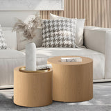 Round Nesting Coffee Table Set of 2 Modern Round Fluted Coffee Table Small Round Coffee Table Circle Side Table Circular End Table Nested Coffee Table for Living Room (Light) YYZIWYUN