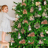 36 Pieces Christmas Wooden Tree Hanging Ornaments Christmas Wooden Pine Cone Elk Truck Snowman Gingerbread House Hanging Signs Christmas Wooden Decor with Rope for Xmas Party Huwena