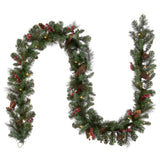 National Tree Company Pre-Lit Artificial Christmas Garland, Green, Crestwood Spruce, White Lights, Decorated with Pine Cones, Berry Clusters, Battery Operated, Christmas Collection, 9 Feet National Tree Company