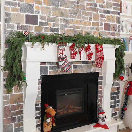 2 Pcs 6 Feet Christmas Garland - Norfolk Pine Garland - Christmas Decorations - for Table,Mantle,Fireplace,Wall,Indoor Outdoor - Garland for Christmas Decorations - Free Battery LED Lights WHANLEY L&Q