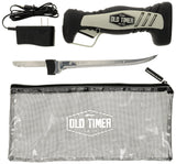 Old Timer Cordless Electric Fillet Knife with 8in Fully Serrated Stainless-Steel Blade, Trigger Lock, Rechargeable Battery, and Self Draining Case for Fishing, Meat Carving, Filleting, and Outdoors Old Timer