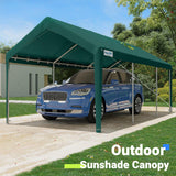 Quictent 10x20 ft Carports with Roll-up Ventilated Windows,Anti-Snow Car Port Heavy Duty Car Canopy RV Carport Canopy Portable Garage Shelter Boat Shelter with 4 Reinforced Steel Cables-Green Quictent