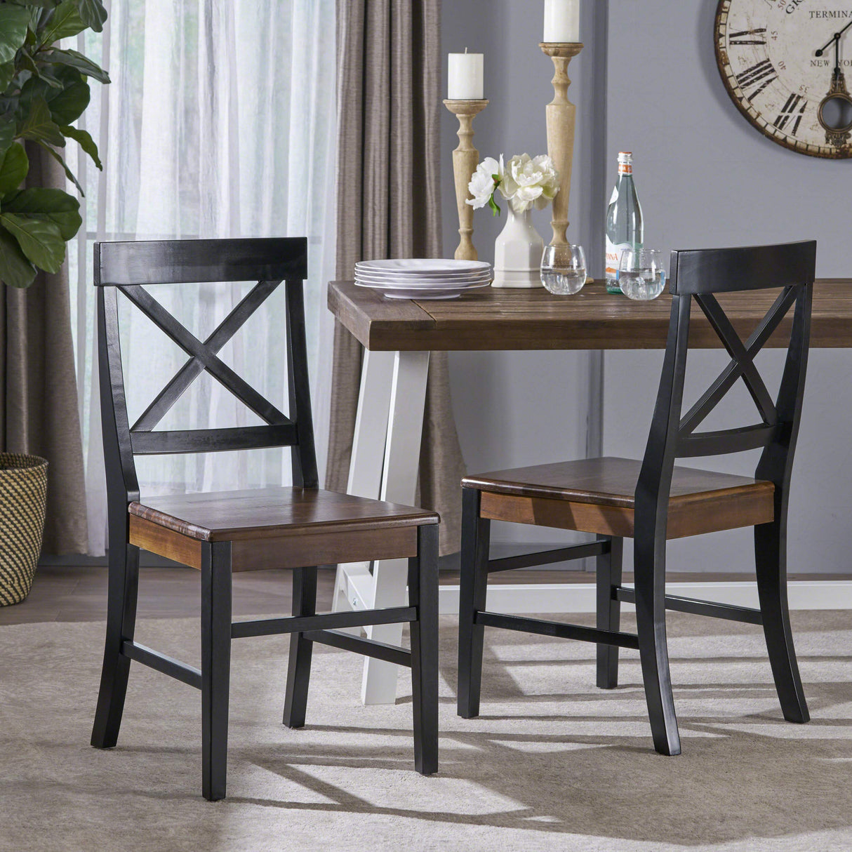 Christopher Knight Home Roshan Farmhouse Acacia Wood Dining Chairs, Black / Walnut Christopher Knight Home
