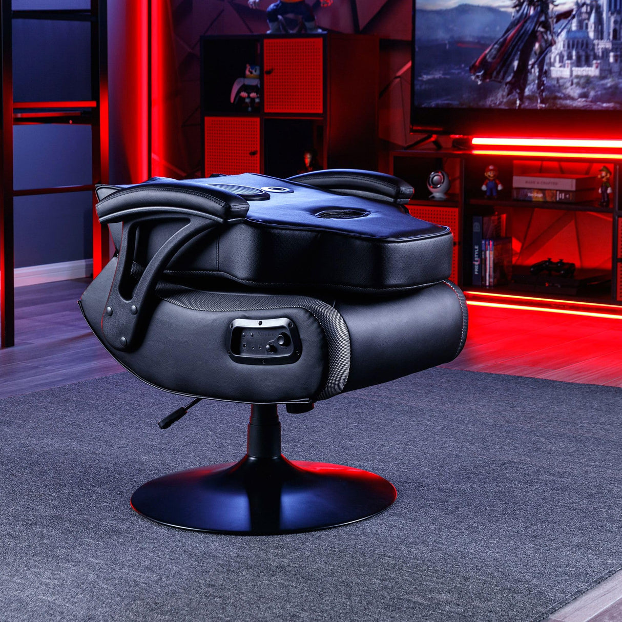 X Rocker Prism RGB LED Lounging Video Gaming Pedestal Chair with Armrests, Wireless Bluetooth Audio, Foldable, Vegan Leather, Amazon Exclusive, Black X Rocker