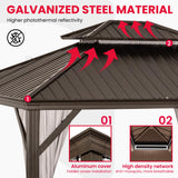 PAMAPIC 12'x14' Hardtop Gazebo, Double Roof Canopy with Netting and Curtains,2-Tier Hardtop Gazebo with Galvanized Iron Aluminum Frame, GardenTent for Backyard, Parties, Garden, Brown Pamapic
