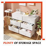 WLIVE Wide Dresser with 6 Drawers, TV Stand for 50" TV, Entertainment Center with Metal Frame, Wooden Top, Fabric Storage Dresser for Bedroom, Hallway, Entryway, White WLIVE