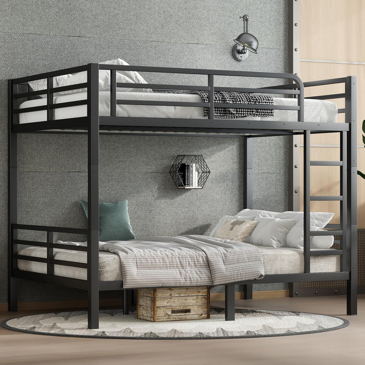 Bellemave Full Over Full Bunk Bed with Headboard and Ladder, Full Size Bunk Beds with Full Length Guardrail, Convertible Bunk Bed for Adults, Teens, Easy Assemble Bunk Beds, Black Bellemave