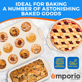 Emporio Kitchen Baking Pan Set - Nonstick Coating, Carbon Steel Bakeware Set with White Silicone Handle, PFOA, PFOS, PTFE Free, Recipe Booklet Included, Oven Safe Tray (Up To 450° F) Set of 25 - White Emporio Kitchen
