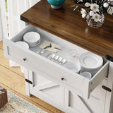 Flamaker Sideboard Buffet Cabinet with Storage, Farmhouse Coffee Bar Cabinet with 1 Drawer and 2 Barn Doors, Barn Door Console Table, Storage Cabinet for Kitchen, Dining Room, Entryway (White) Flamaker