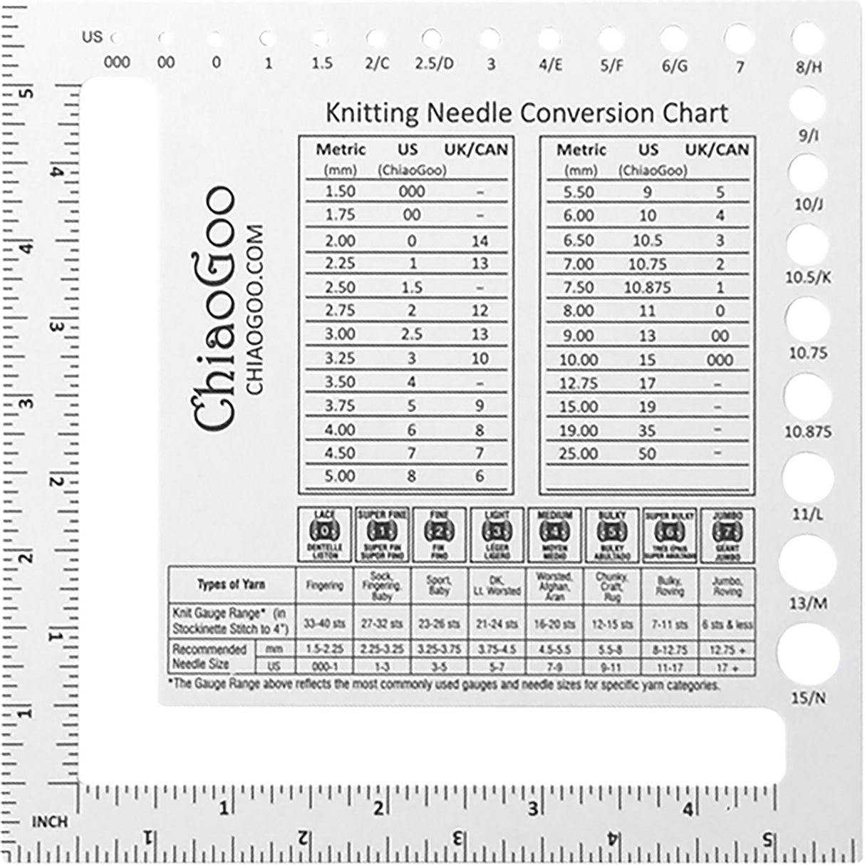 ChiaoGoo Swatch & Needle Gauge 5.5"- ChiaoGoo