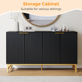 Luoxiao Fluted Sideboard Buffet 55" Console Table for Entryway Modern Credenza Accent Cabinet with Adjustable Shelves Coffee Bar Cabinet for Living Room, Kitchen, Dining Room,Hallway Black Luoxiao