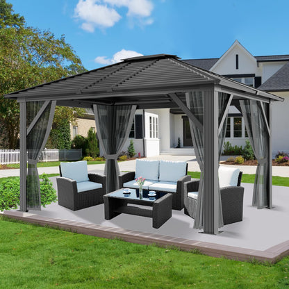 10x12ft Hardtop Gazebo with Netting and Fully Enclosed Zip Curtains, Heavy Duty Galvanized Steel Outdoor Stripes Roof for Patio, Backyard, Lawns (10x12 ft with Netting Only) - WoodArtSupply