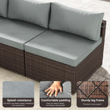 7 Piece Patio Furniture Set, Outdoor Wicker Patio Sofa Set, PE Rattan Sectional Couch with Glass Table and Grey Cushions, All-Weather 7 Piece Outdoor Patio Furniture Sets, Brown Tradare