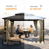 HAPPATIO 10' x 12' Hardtop Gazebo with Aluminum Frame, Outdoor Gazebo Hardtop with Galvanized Steel Double Roof for Deck, Backyard, Patio, Lawns (Brown) HAPPATIO