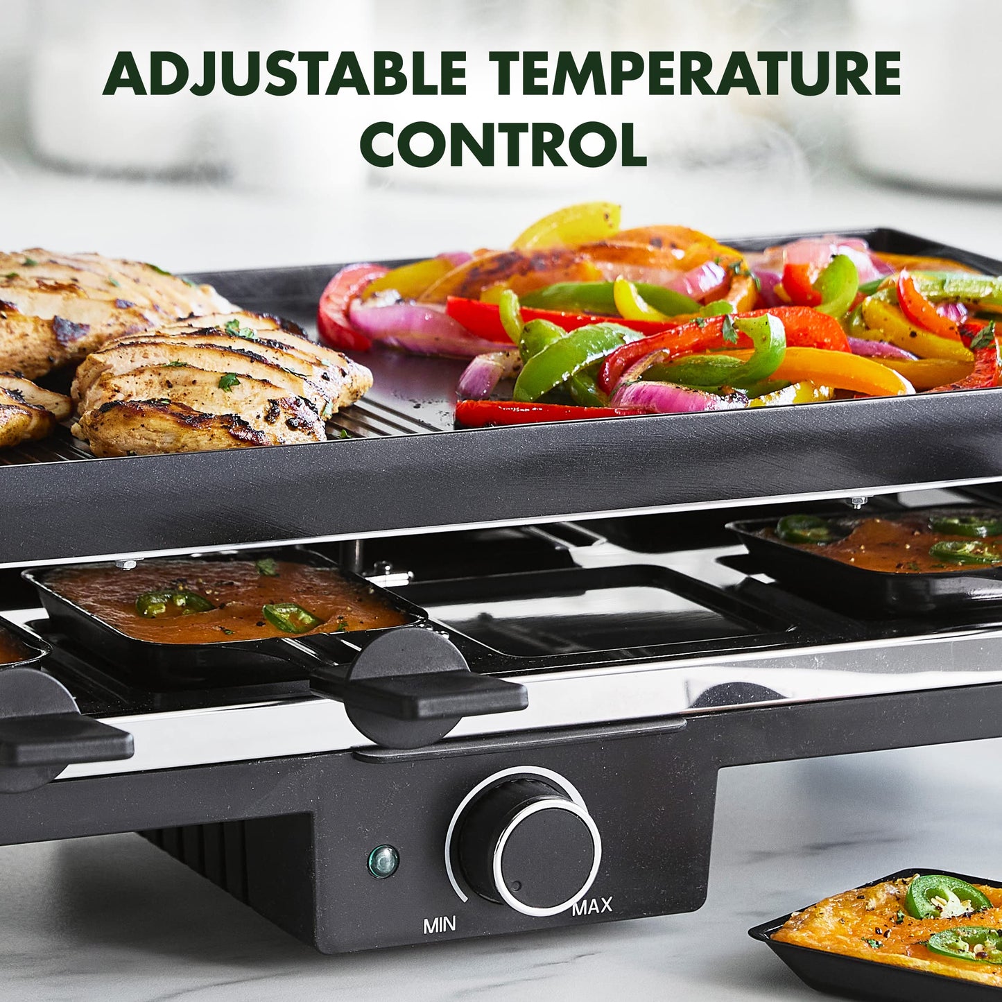 GreenPan Electrics Healthy Ceramic Nonstick, 3-in-1 Reversible Grill, Griddle & Raclette, PFAS-Free, Serves up to 8 People for Parties &Family Fun, Pancake Plate, 8 Mini Square Nonstick Pans& Spatulas