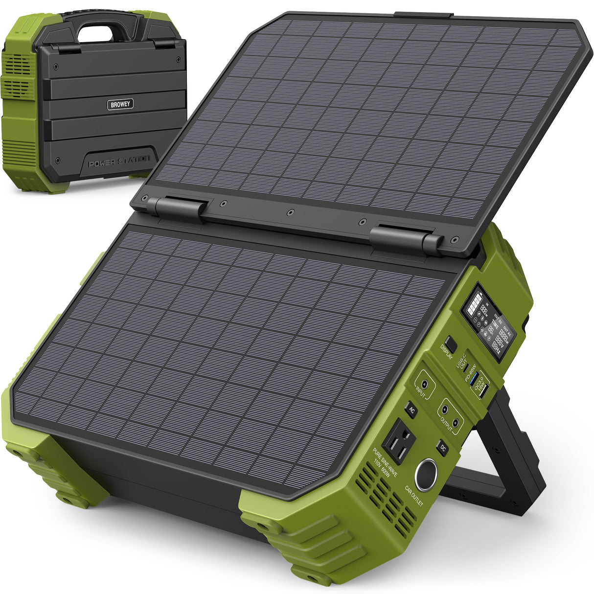 BROWEY Portable Power Station 1000W with Built-in Solar Panel, 614WH/192000mAh LiFePO4 Battery Pack, Solar Generator with AC/DC/USB/PD Outputs for Outdoor Camping, RV Travel, Emergency Preparedness BROWEY