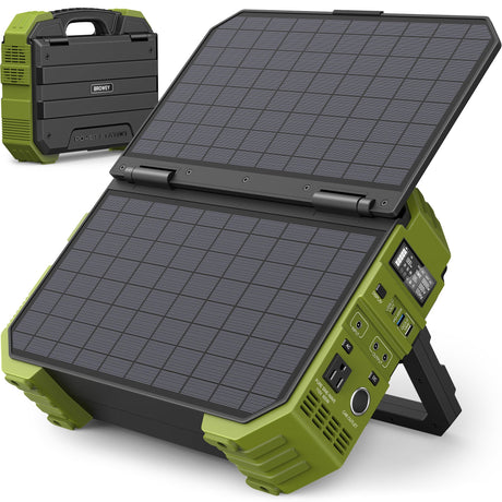 BROWEY Portable Power Station 1000W with Built-in Solar Panel, 614WH/192000mAh LiFePO4 Battery Pack, Solar Generator with AC/DC/USB/PD Outputs for Outdoor Camping, RV Travel, Emergency Preparedness BROWEY