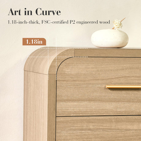 EliteSet Curved 9-Drawer Dresser for Bedroom, 63" Wide Modern Chest of Drawers, Vanity Desk TV Stand for Living Room, Closet Storage Drawers Organizer Furniture, Nursery, Hallway, Oak EliteSet