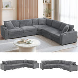 Merax 106" Corduroy Sectional Corner Sofa with Cup Holders & USB Charger, 5 Seat Convertible L Shaped Couch Set with Armrest Storage, Oversized Comfy Modular Sofabed for Living Room & Apartment, Gray Merax