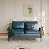 STHOUYN 57" W Faux Leather Loveseat w/ 2 USB, Small Loveseat Sofa w/Side Pockets, Wooden Frame Small Couch w/Metal Legs, Office Mini Couch for Dorm, Bedroom, Apartment (Blue, 2 Seater) STHOUYN