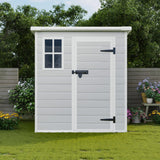 6x6 FT Outdoor Storage Resin Shed with Floor, Plastic Garden Tool Shed with Sloped Roof, Lockable Door & Windows, Easy to Assemble Bike Shed for Lawn, Backyard, Patio, White LINKHOO