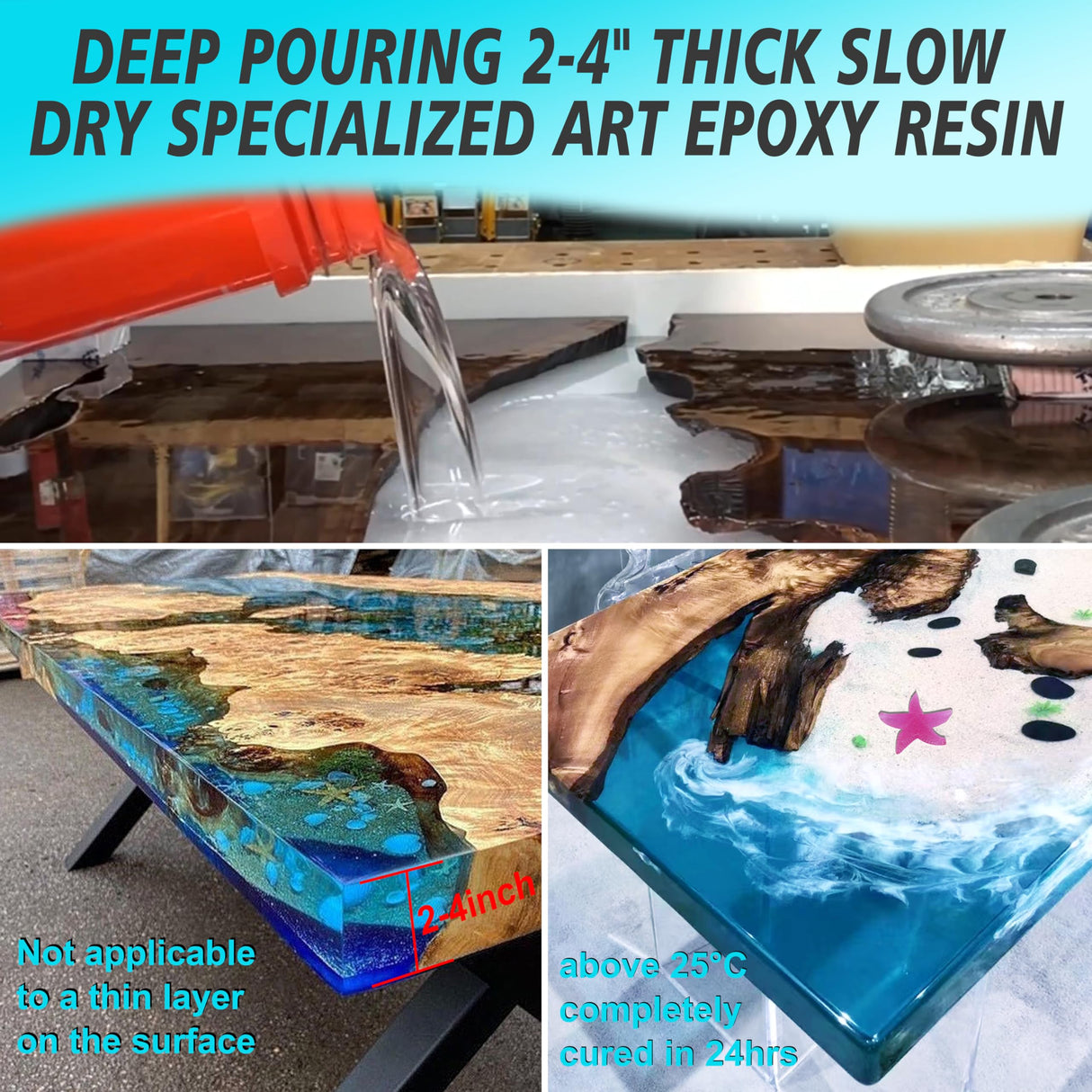 MTBJZJ Deep Pour Epoxy Resin, Crystal Clear Resin Kit 24oz, 2"-4" Ultra Clear Finish & Bubble-Free, 2:1 Art Casting Resin for Epoxy River Tables, Wood MTBJZJ