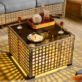 CAODOC Outdoor Patio Furniture Set, 5-Piece PE Wicker Sofa with Shiny Table and Swivel Chairs, Outdoor Conversation Set for Patio, Garden, Backyard Dark Gray CAODOC