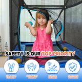 6FT Rectangle Toddler Trampoline with Swing & Horizontal Bar, Enclosure Safety Net, ASTM Approved – Indoor/Outdoor Kids Trampoline, Blue Calmmax
