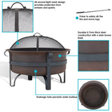Sunnydaze 29-Inch Bronze Cauldron Wood-Burning Fire Pit Bowl - Includes Portable Poker and Spark Screen Sunnydaze