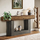 Tribesigns 63" Console Table, Farmhouse 2-Tier Entryway Table with U-Shaped Base, Narrow Long Wood Sofa Table Behind Couch Table for Living Room, Hallway, Foyer, Vintage Brown & Gray Tribesigns