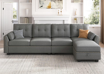 HONBAY Reversible Sectional Sofa L-Shape Sofa Convertible Couch 4-Seater Sofas Sectional for Apartment Dark Grey