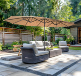 Bigroof 15ft x 9ft Patio Double-Sided Umbrella with Base & Crank, Extra Large Rectangular Outdoor Umbrella for Patio, poolside Lawn & Garden, Beige Bigroof