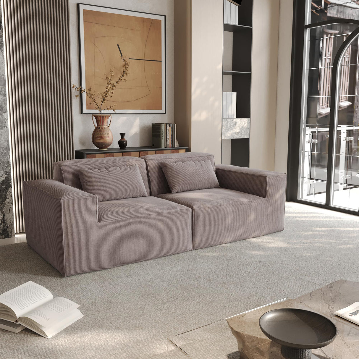 JACH 86.62" Modular Sectional Couch, Huge Plus Love Seat Sofa, Modern Comfy Corduroy Couches, Sofa Furniture for Living Room, Office, Apartment, Brown JACH