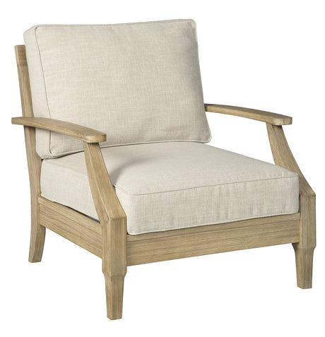 Signature Design by Ashley Clare View Outdoor Eucalyptus Wood Single Cushioned Lounge Chair, Beige Signature Design by Ashley