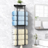Liuoud Towel Rack for Bathroom, Wall Mounted Vertical Rolled Towel Storage Organizer Holder with Shelf, Holds Up 6 Large Bath Sheets, Black Liuoud