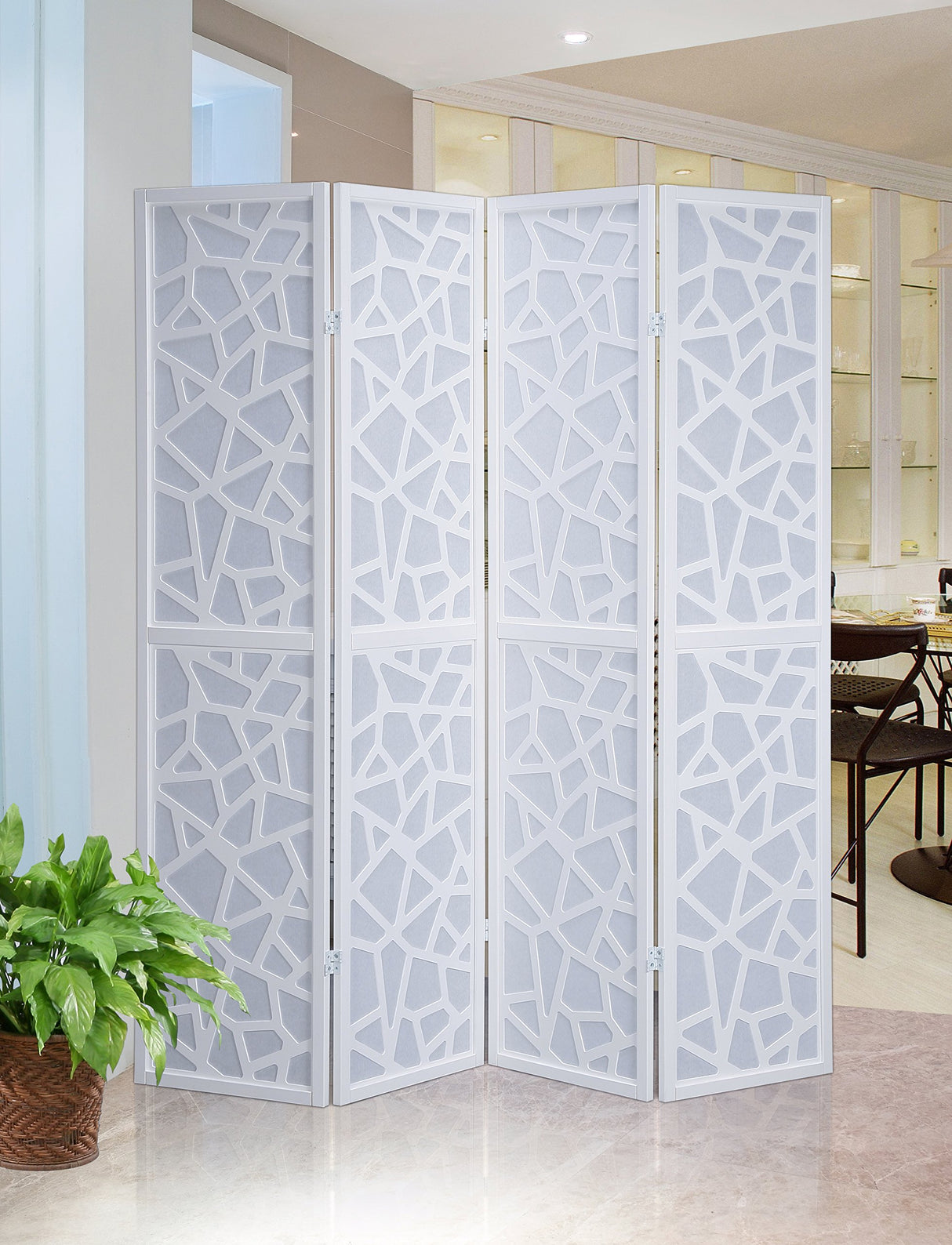 Roundhill Furniture Giyano 4 Panel Screen Room Divider, White Roundhill Furniture