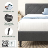 Zinus Full Shalini Upholstered Platform Bed Frame with Headboard [New WonderBox(TM) Version], Wooden Slat Support, No Box Spring Needed, Easy Assembly, Eco Friendly Packaging, Dark Grey Zinus