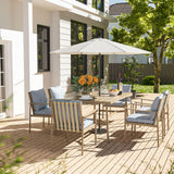 HAPPATIO 7-Piece Outdoor Dining Set for 6, Aluminum Patio Dining Set Includes 6 Dining Chairs and 1 Large Rectangular Table with Umbrella Hole, Patio Furniture Set for Lawn, Porch, Backyard, Brown HAPPATIO