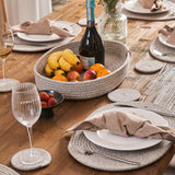 ART pinecone Cotton Rope Woven Placemats 16 * 12 inches Oval Hot Pads Hot Mats Set of 6, and 1 Storage Basket for Holiday Table Decor (16 * 12 Plus 6 Coasters, Brown Mixed) ART pinecone