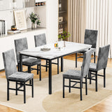 Recaceik 7 Piece Dining Table Set for 6 with Chairs of Velvet Foam, Faux Marble Kitchen Dining Table Set for Small Space, Living Room, Apartment (Grey) Recaceik