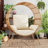 Yechen Egg Chair Outdoor, Oversized Wicker Patio Chairs with 350LBS Capacity, Rattan Porch Chair, 6.69'' Cushions for Living Room, Bedroom, Garden, Round Nest Chairs with Steel Stands Easy Assembly Yechen