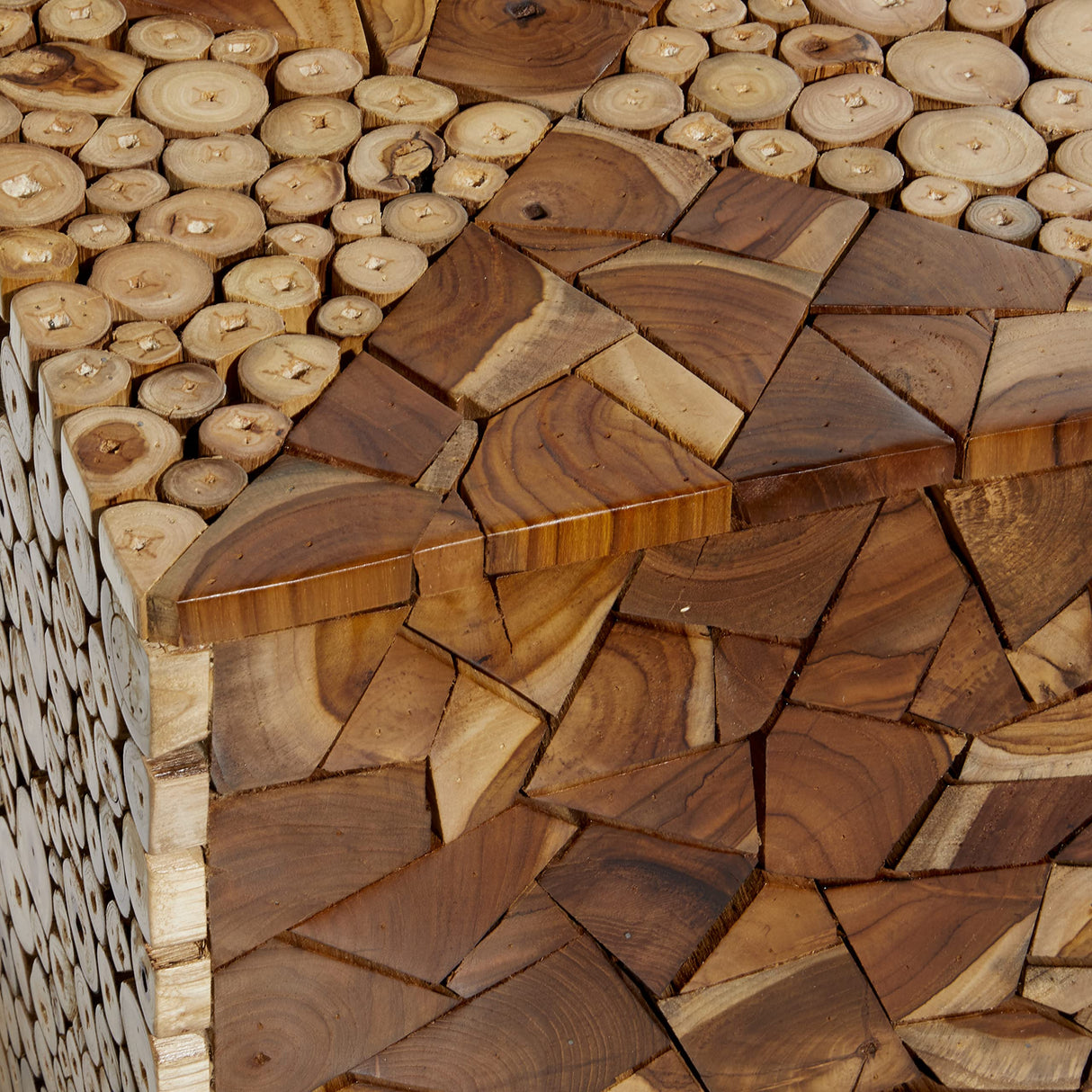 Deco 79 Teak Wood Handmade Side End Accent Table End Table with Mosaic Wood Chip Design, Side Table 14" x 14" x 18", Brown Deco 79