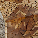 Deco 79 Teak Wood Handmade Side End Accent Table End Table with Mosaic Wood Chip Design, Side Table 14" x 14" x 18", Brown Deco 79