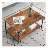 SENIG Small Brown Rectangle Wood and Metal Coffee Table with Storage Shelf for Small Living Rooms SENIG