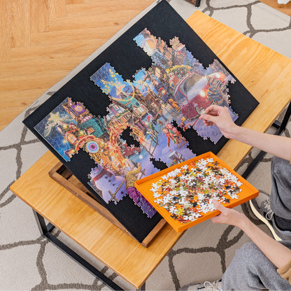 Tektalk Foldable Jigsaw Puzzle Board with 3 angle adjustable Bracket / Stand, Lightweight Portable Puzzle Mat Plateau with Wooden Easel, Foldaway Felt Puzzle Table, for Up to 1000 Pieces - Bl - WoodArtSupply